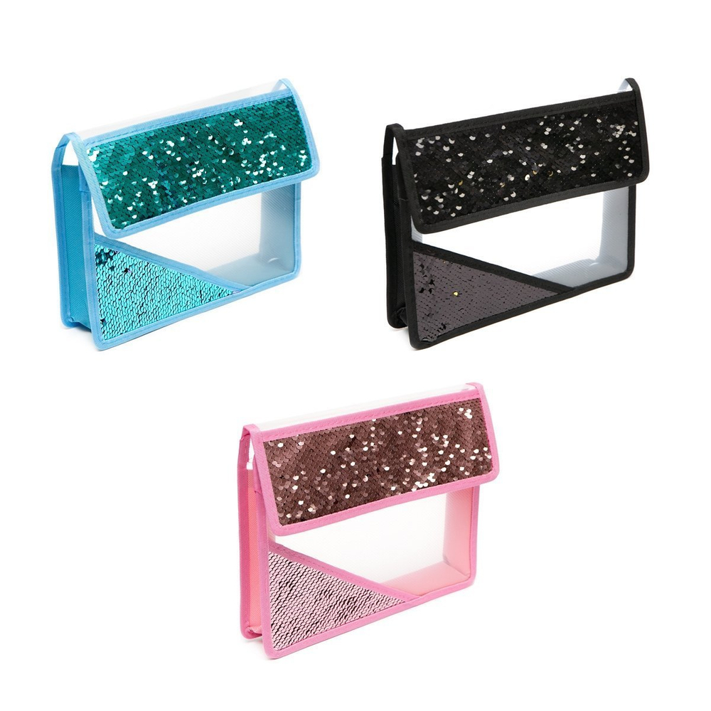 Папка 1 отделение, А5 190 х 230 мм, Alingar, пластик, пайетки на клапане и уголке, клапан на липучке