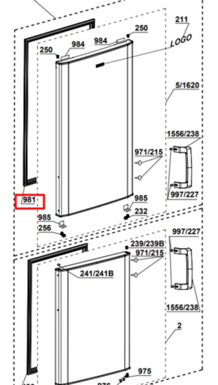 Уплотнитель двери холодильной камеры для холодильника Beko (Беко) - 4546853300, 4546850700