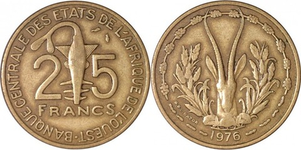 Западная Африка (ВСЕАО) 25 франков, 1970 - 1979 Газель XF