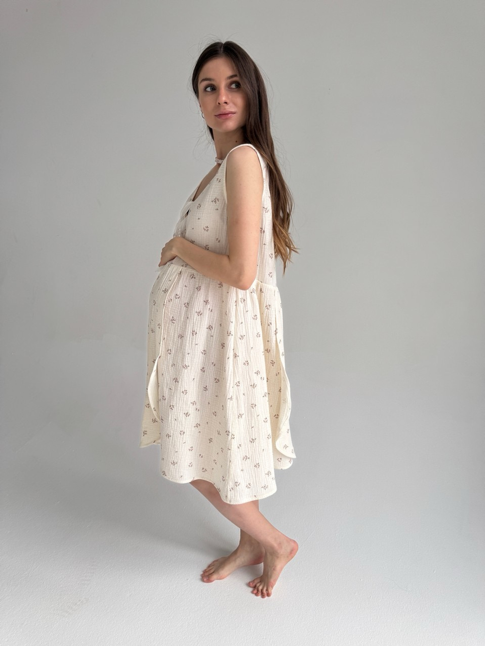 Платье на роды Благословение, Айвори с цветами