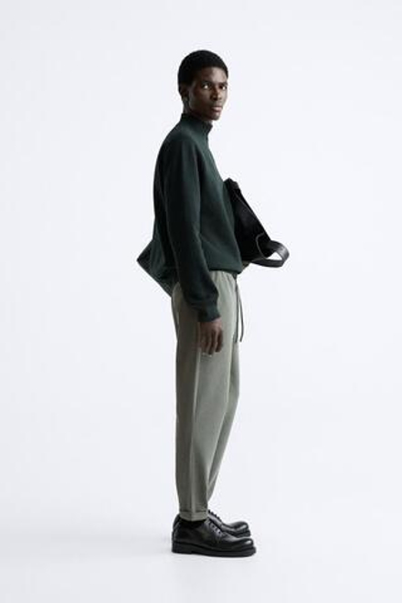 ZARA БРЮКИ EASY CARE С ПОЯСОМ НА ШНУРКЕ,  ЗЕЛЕНЫЙ