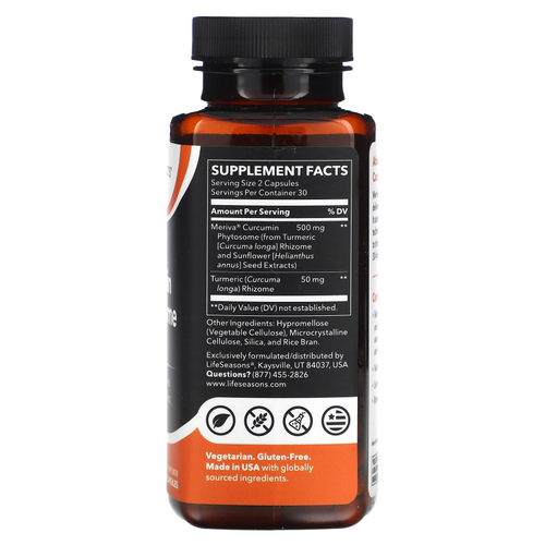 LifeSeasons, фитосомы куркумина Meriva®, 60 растительных капсул