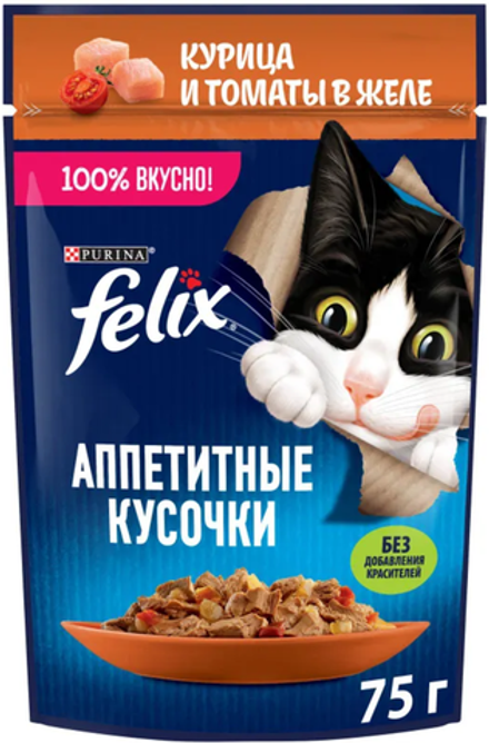 Felix Курица и томаты в желе 75г.*26шт.