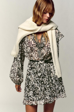 ZARA МИНИ-ПЛАТЬЕ С ПРИНТОМ И РЕМНЕМ, РАЗНОЦВЕТНЫЙ