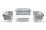 "Монако" лаунж-зона 4-местная из роупа со столом "Верона" (серый гранит), каркас светло-серый, роуп светло-серый