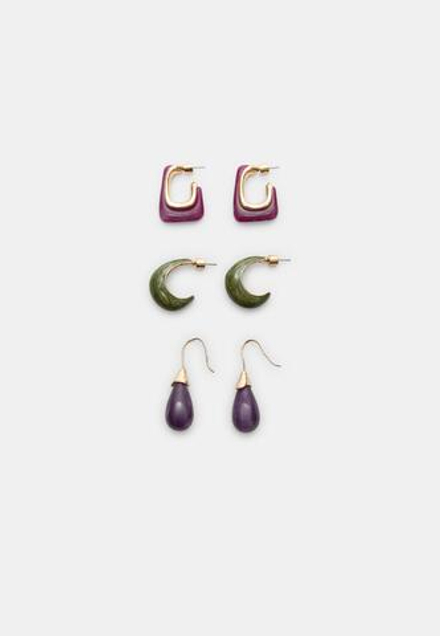 STRADIVARIUS Набор из 3 контрастных сережек-колец и капель, сиреневый