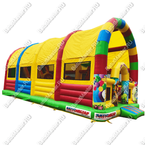 Коммерческий надувной батут «Страна Сафария» с крышей и двумя горками 12*6*6 м