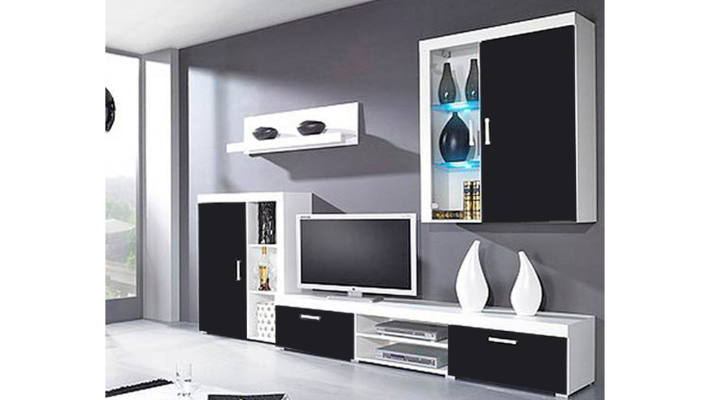 Гостиная Самба Черный 0190 / Белый Фасадный 0101 290*45*180 см, Черный, Белый Фасадный   Фиеста