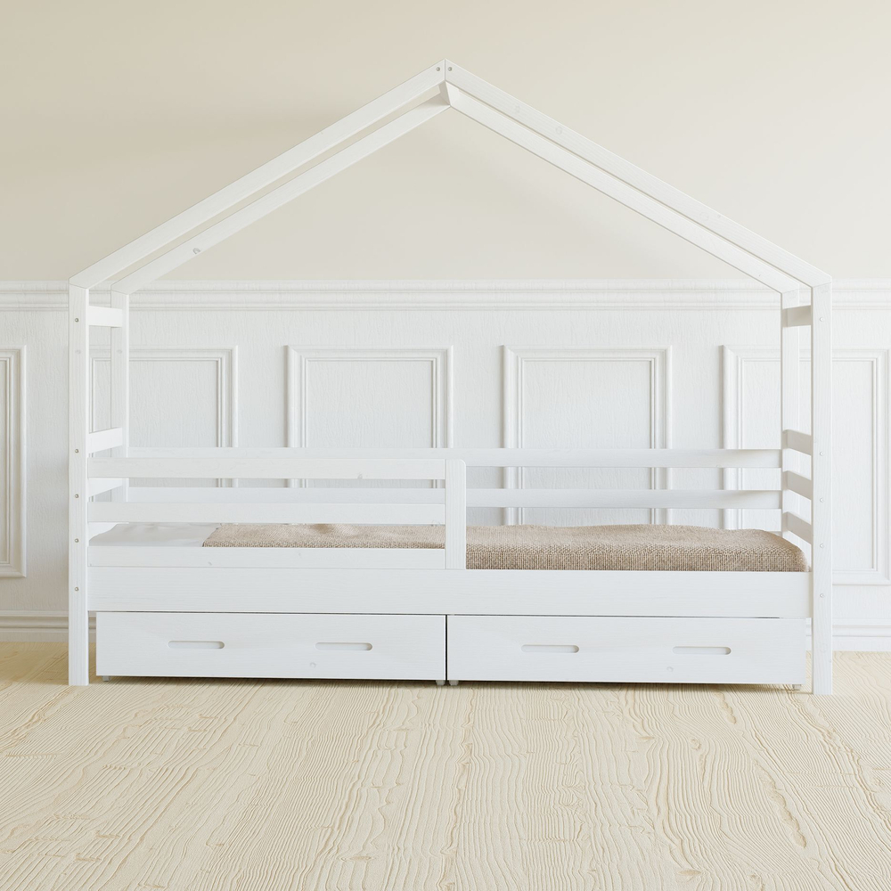 Кровать домик односпальная 90х200 Альков, белая