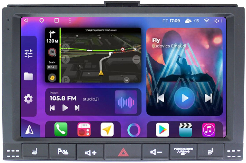 Магнитола для Volkswagen Touareg 1 2002-2010 (рамка с кнопками) - FarCar GX9-7081F2 монитор 9.5" 2K QLED на Android 14, TS20, 6+128Гб, CarPlay, 4G SIM-слот