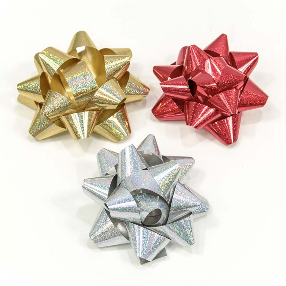 Бант Звезда 7,6см Набор 3 шт на липучке голография в крапинку (Микс)