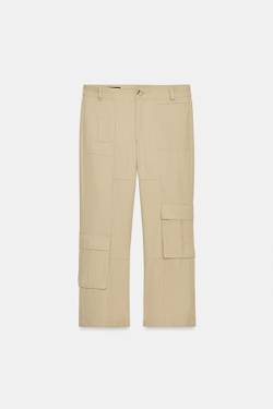 ZARA УКОРОЧЕННЫЕ БРЮКИ ПРЯМОГО КРОЯ С КАРМАНАМИ, ЦВЕТ ПРЯЖИ