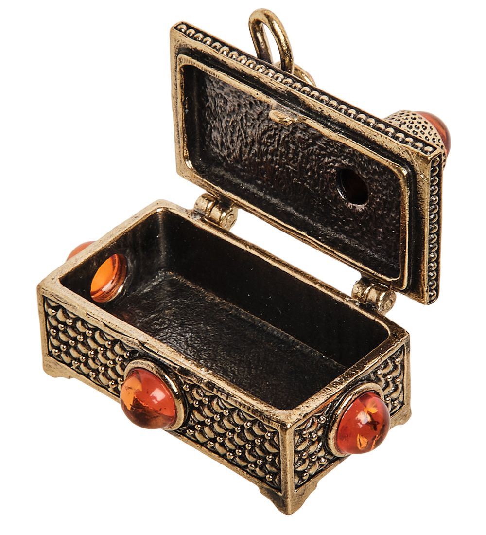 Народные промыслы AM-2204 Фигурка «Сундук-Швейная набор под иголоки» (латунь, янтарь)