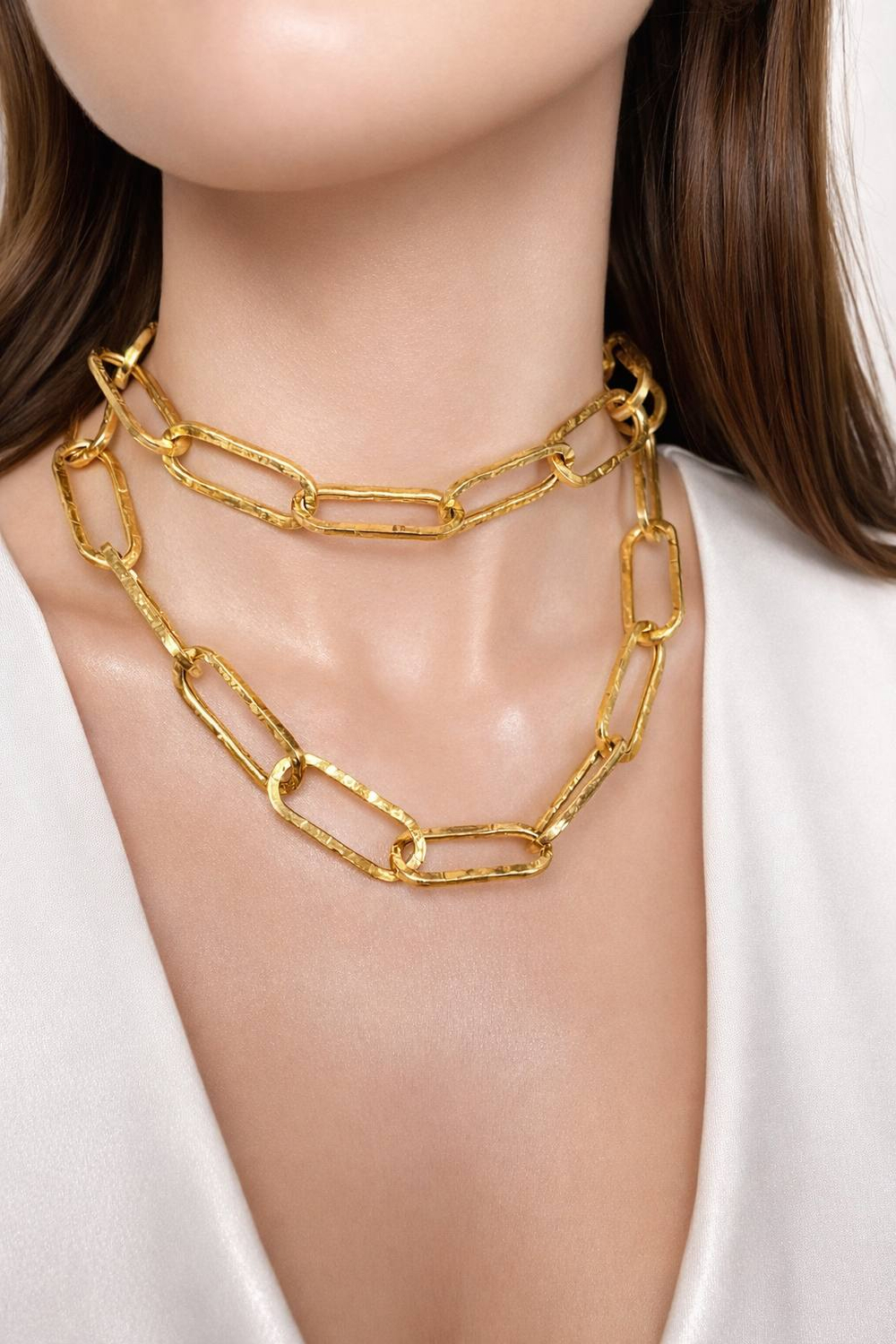 Колье "Крупная цепь" в золочении сатинированное