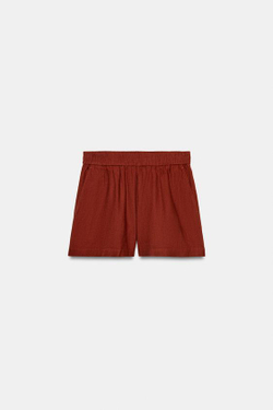 ZARA ШОРТЫ ИЗ СМЕСОВОГО ЛЬНА С ЭЛАСТИЧНЫМ ПОЯСОМ, МЕДНЫЙ