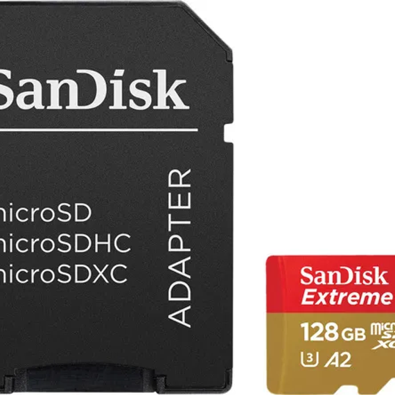 Карта памяти SanDisk Extreme microSDXC 128GB + SD Adapter 160МB/s, Class 10 UHS-I U3 (SDSQXA1-128G-GN6MA)