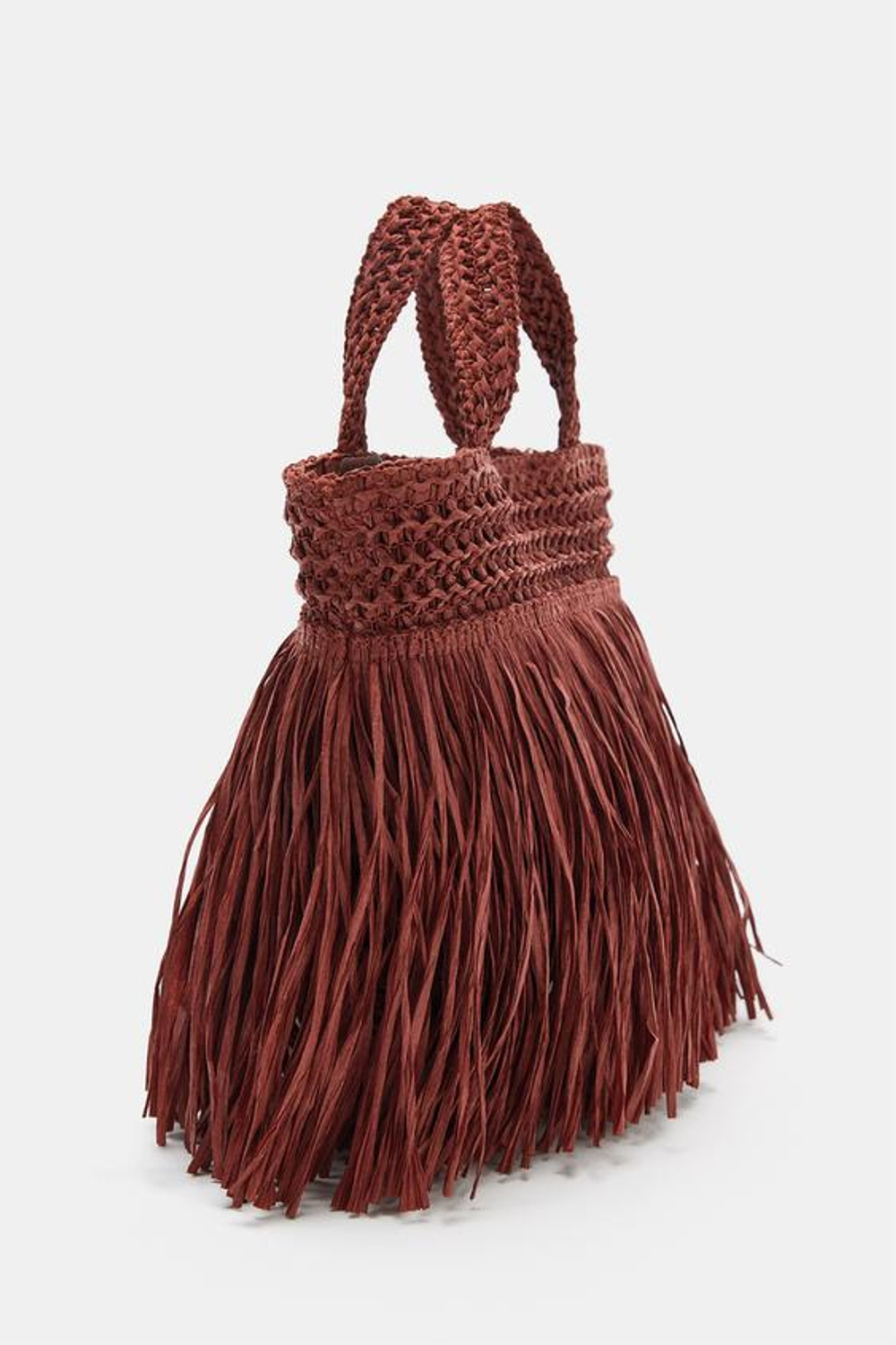 ZARA МИНИ-СУМКА С БАХРОМОЙ, БОРДОВО-КРАСНЫЙ