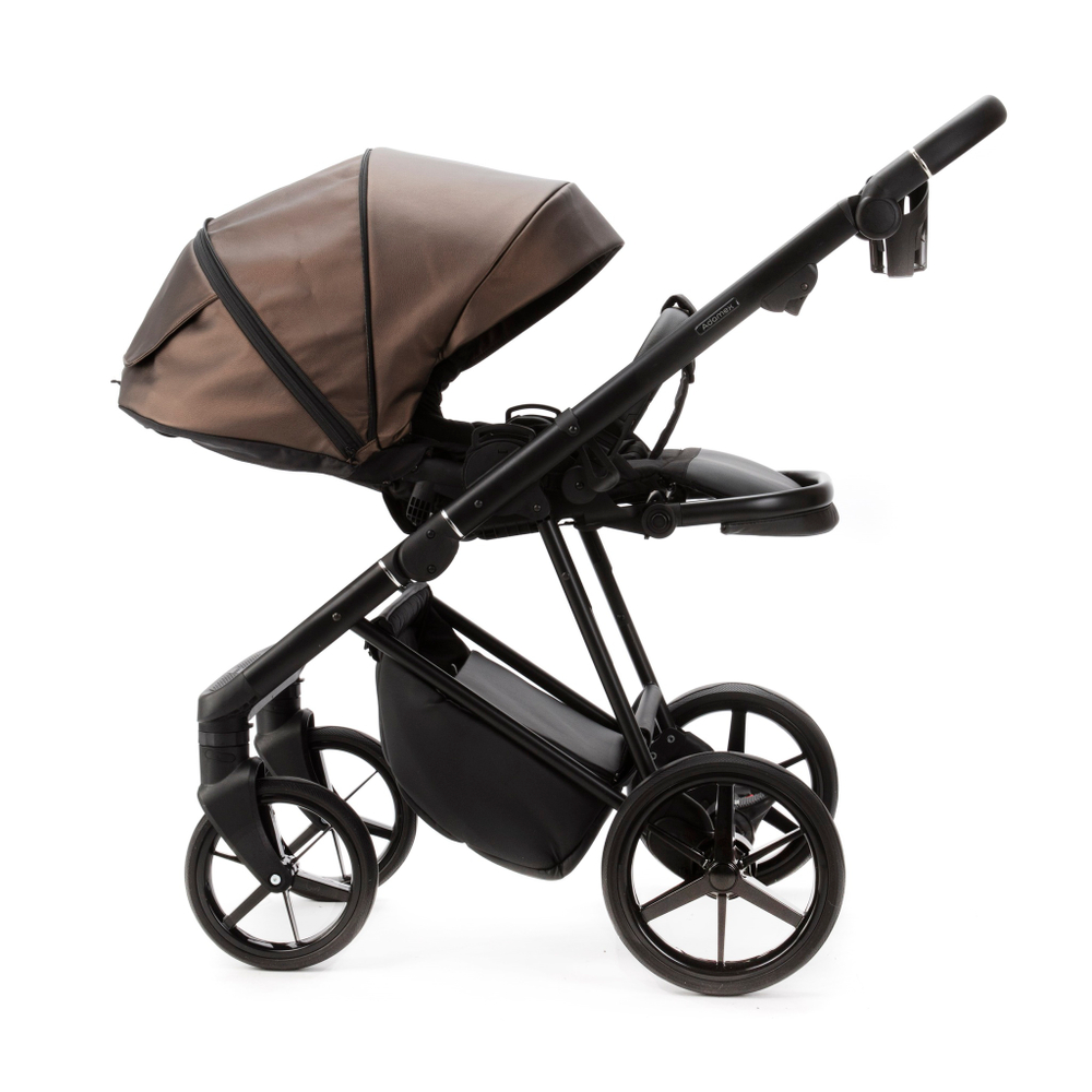 Детская универсальная коляска Adamex Vasco Deluxe V-SM16 2 в 1, Бежевый металлик Экокожа