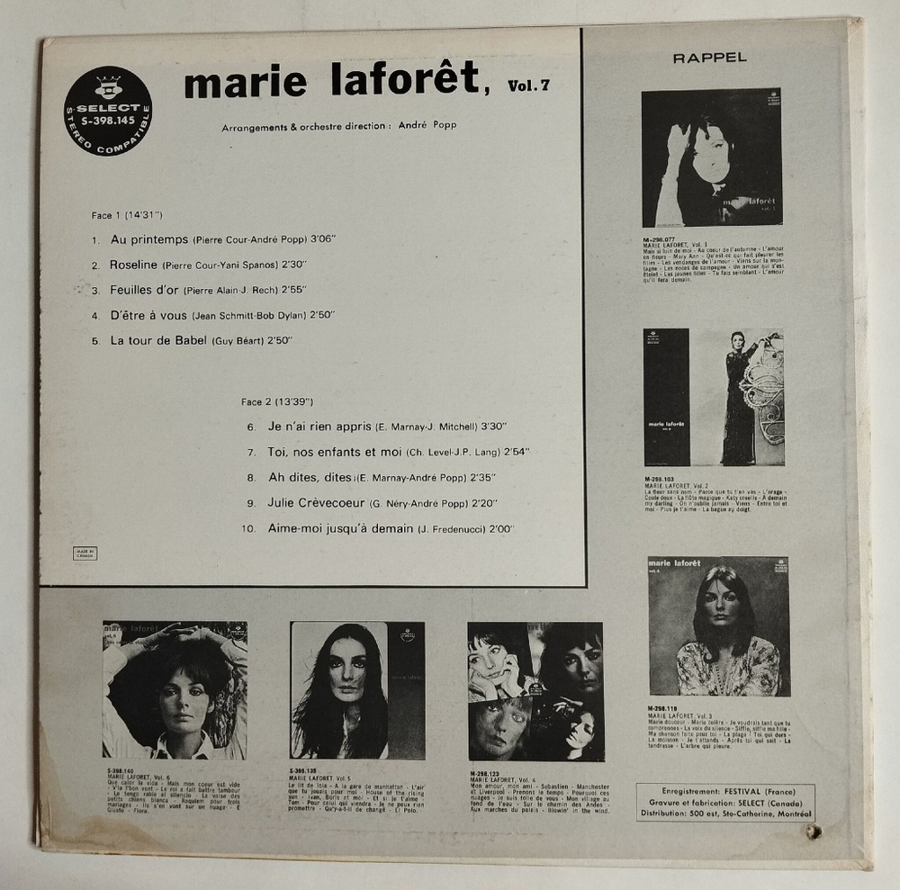 Винтажная виниловая пластинка LP Marie Laforet Vol. 7 (Canada 1969)