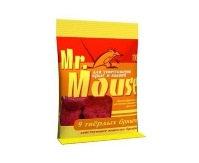 От грызунов приманка брикет параф. тверд. 100гр. (9шт) мумиф. Mr Mouse M-952