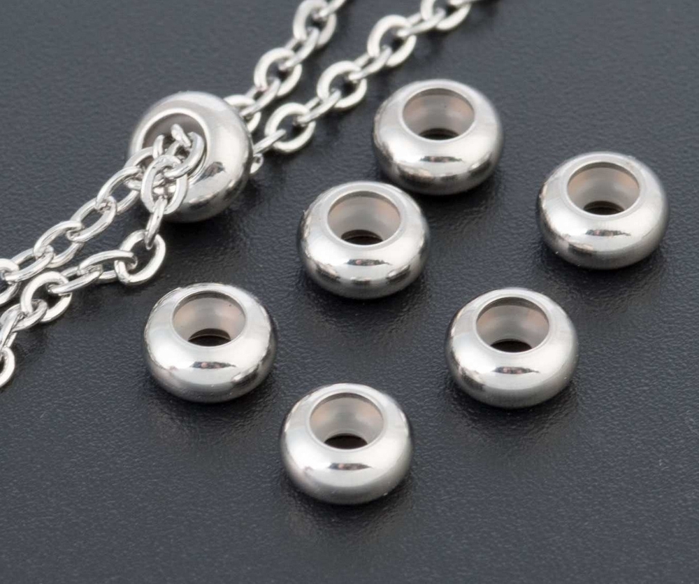 b008 Бусина стоппер с силиконовой вставкой 6мм, нерж.сталь, шт
