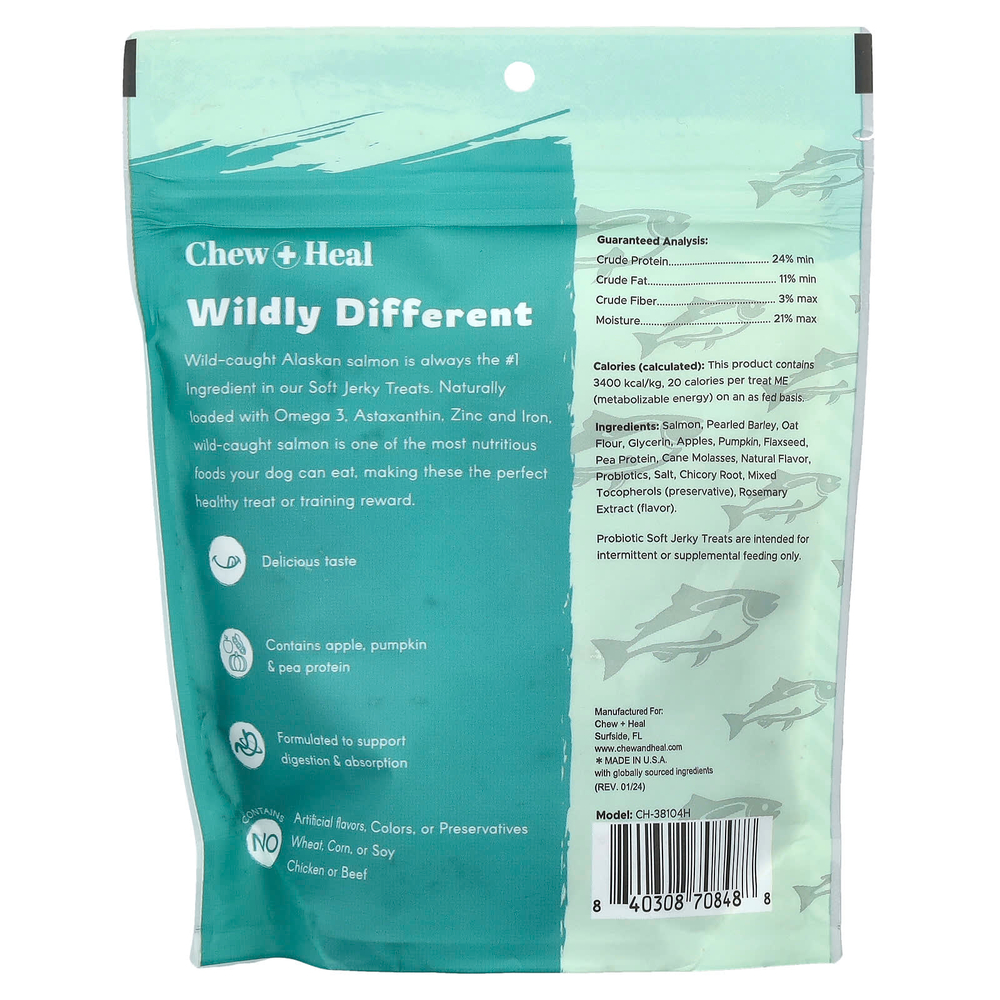 Chew + Heal, Мягкое вяленое лакомство с пробиотиком, для собак, с лососем, 142 г (5 унций)