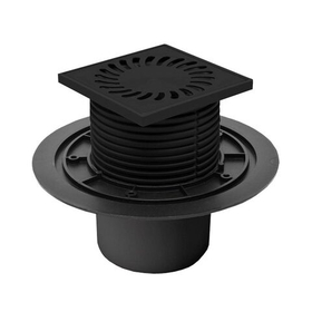 Трап с нижним сливом универсальный MCH Chudej 386 AC (решетка Sun из нержавеющей стали, 12,2 х 12,2 см), DN110, пластик, (г/з+с/з), черный