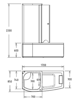 Акриловая ванна с душевой кабиной Gemy 170x85 G8040 C L с гидромассажем