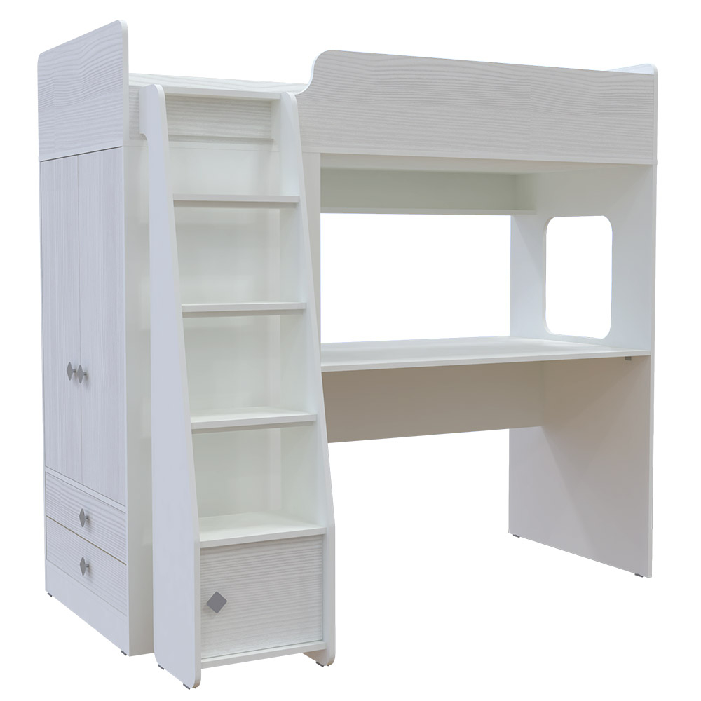 Кровать-чердак КарИВи Л-Ф607.1 75x175 Белый  Белое Дерево