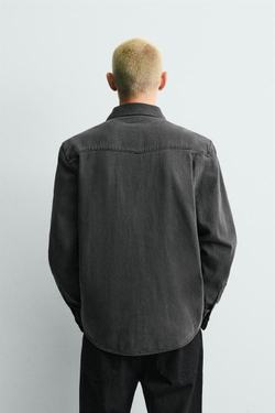 ZARA ДЖИНСОВАЯ РУБАШКА В КОВБОЙСКОМ СТИЛЕ, УГОЛЬНЫЙ