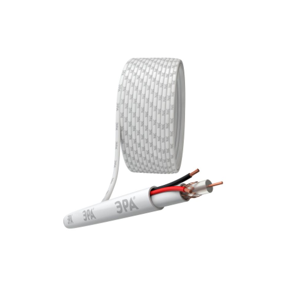 Кабель для аналогового видеонаблюдения ЭРА КВК-В-2 +2x0,75 мм2 бухта 200 метров, белый | Кабель для видеонаблюдения