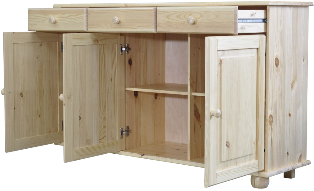 Тумба Лена 3 двери из массива сосны, с ящиками (нижняя часть буфета Лена), в натуральной отделке