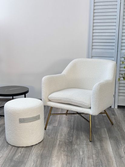 Пуф для гостиной HARTA NINI-01 Белый, teddy  / TKS-07 серый, экокожа