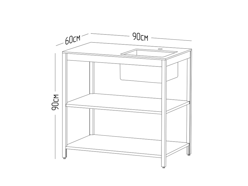 Cтол разделочный с мойкой Lounge B-02S-R, 90 см, дуб сонома/черный мрамор