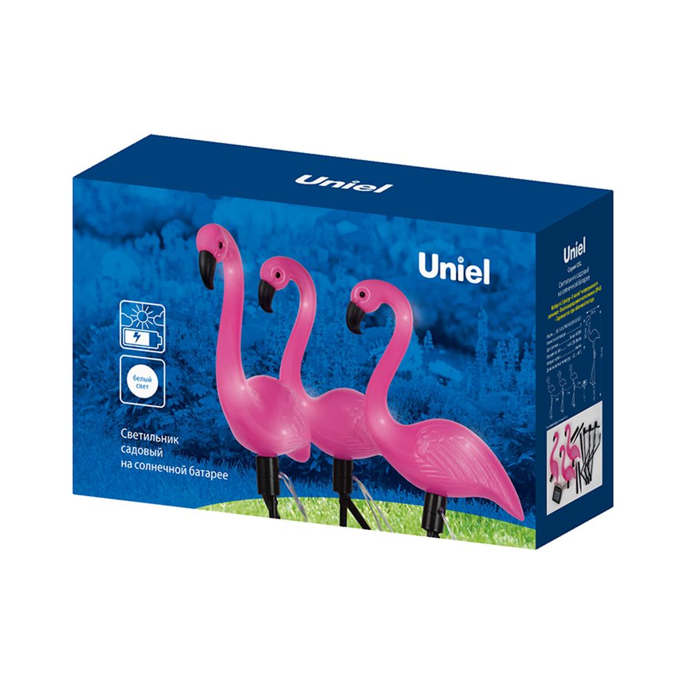USL-S-833-PM530 FLAMINGO SET3 Садовый светильник на солнечной батарее Фламинго. в комплекте из 3 штук. 6 светодиодов. Белый свет. 1xАA Ni-Mh аккумулятор в-к. IP44. TM Uniel