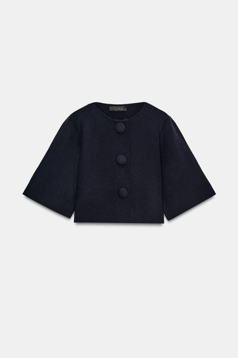 ZARA УКОРОЧЕННЫЙ ВЯЗАНЫЙ КАРДИГАН, МОРСКОЙ СИНИЙ