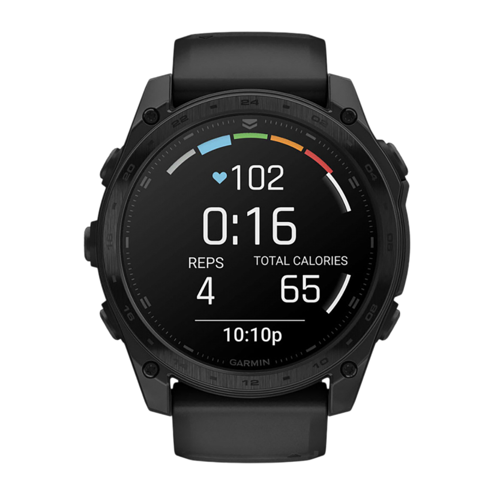 Спортивные часы Garmin tactix 8, 51 мм, AMOLED, чёрный нейлоновый ремешок, силиконовый ремешок цвета чёрный/«серая галька» Безель из титана, AMOLED-дисплей с сапфировым стеклом. Нейлоновый ремешок и силиконовый ремешок с классическими застёжками — на запя