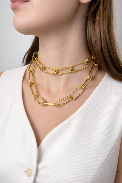 Колье "Крупная цепь" в золочении сатинированное