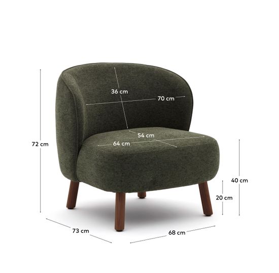 Кресло Ulit из зеленой синели с ножками из ясеня с отделкой под орех