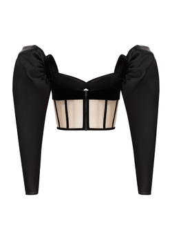 Блуза корсетного типа из бархата и сетки с объемными руками из шелковой органзы