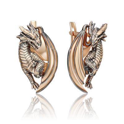 Серьги «Драконы» с английским замком из красного золота