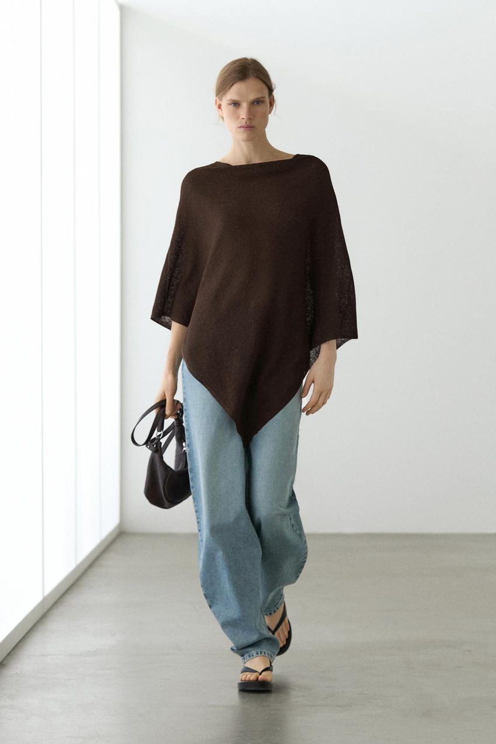 Massimo Dutti Хлопковая накидка асимметричного кроя, коричневый