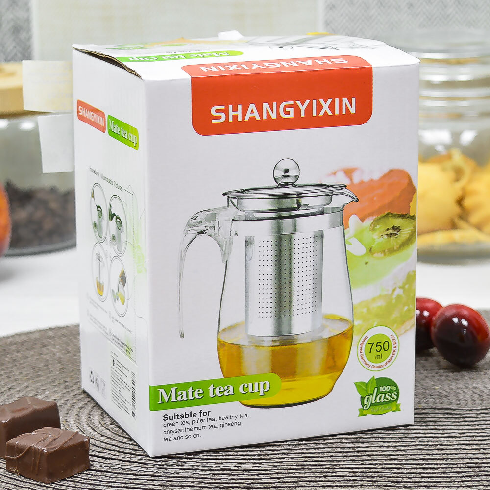 Чайник заварочный 0,75л стеклянный с металлическим ситом