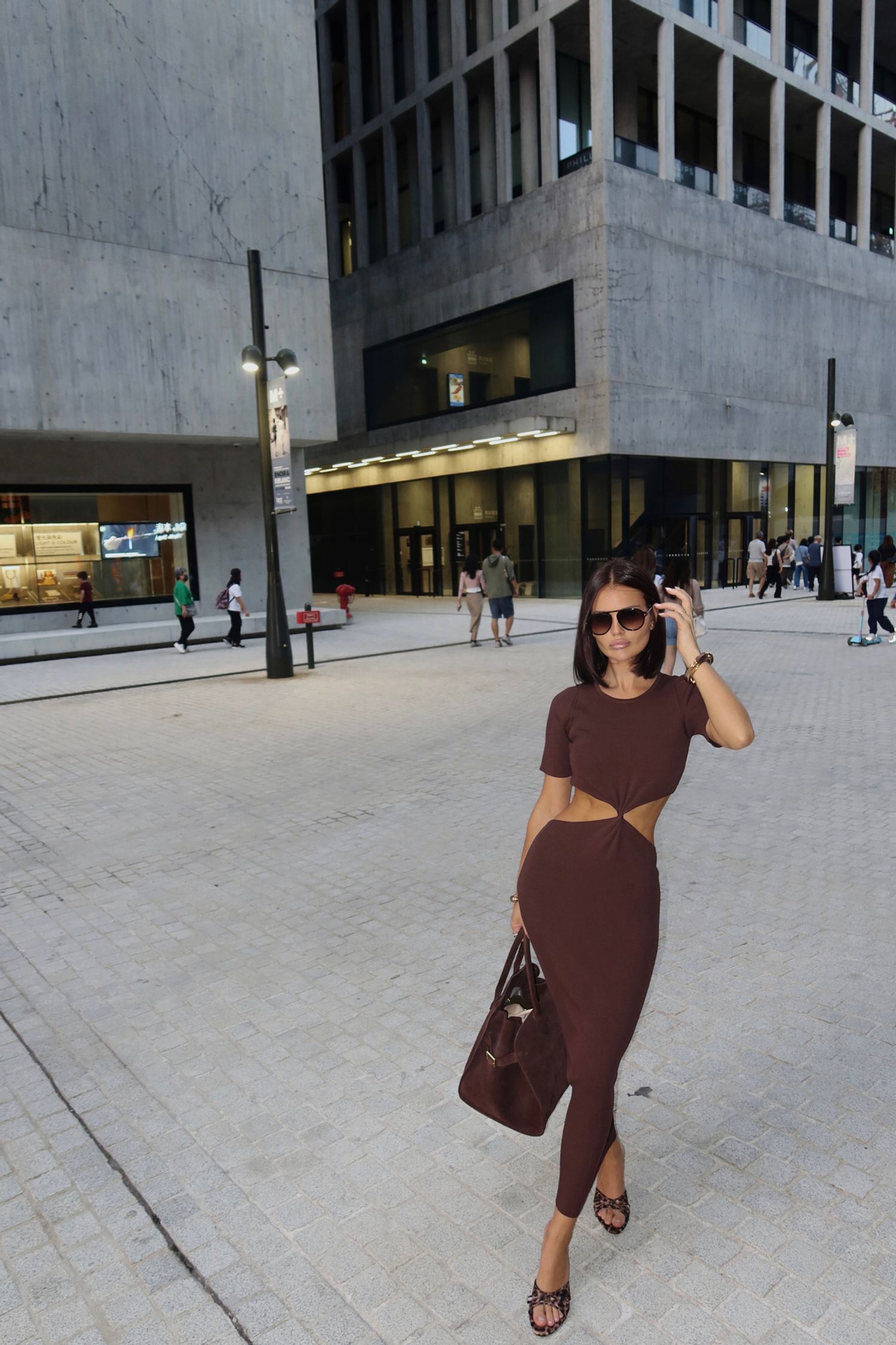 Платье с разрезами Sade, коричневое