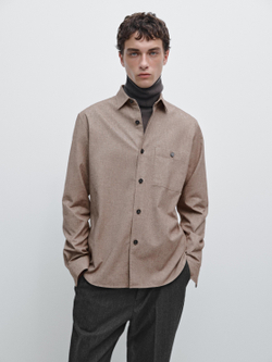 Massimo Dutti Меланжевая куртка-рубашка с карманом, экрю
