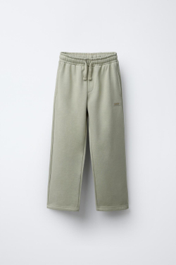 ZARA БРЮКИ ПРЯМОГО КРОЯ С ПРОРЕЗИНЕННОЙ НАШИВКОЙ, ЗЕЛЕНЫЙ/ЭКРЮ