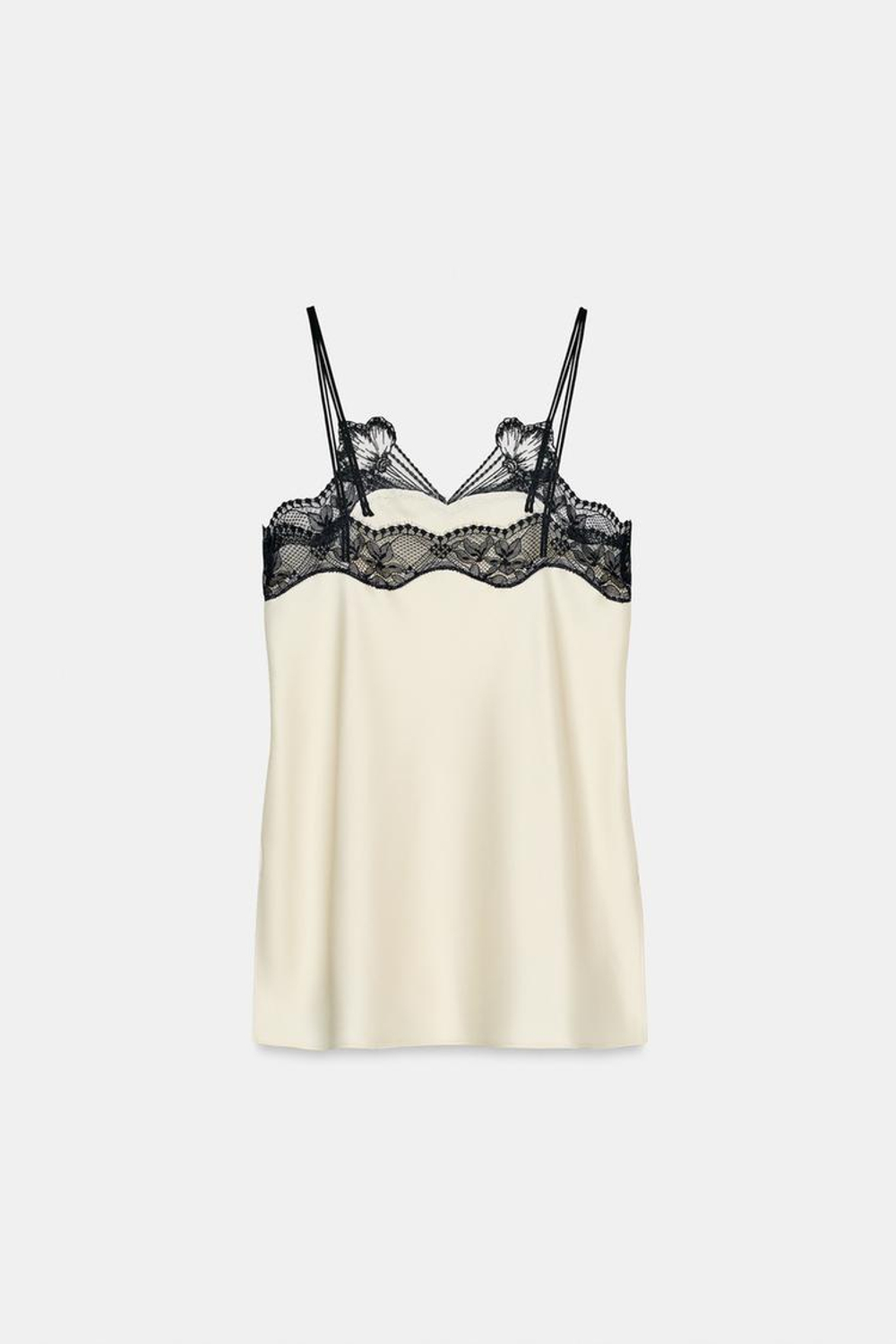 ZARA ТОП С КОНТРАСТНЫМ КРУЖЕВОМ — ZW COLLECTION, ЭКРЮ