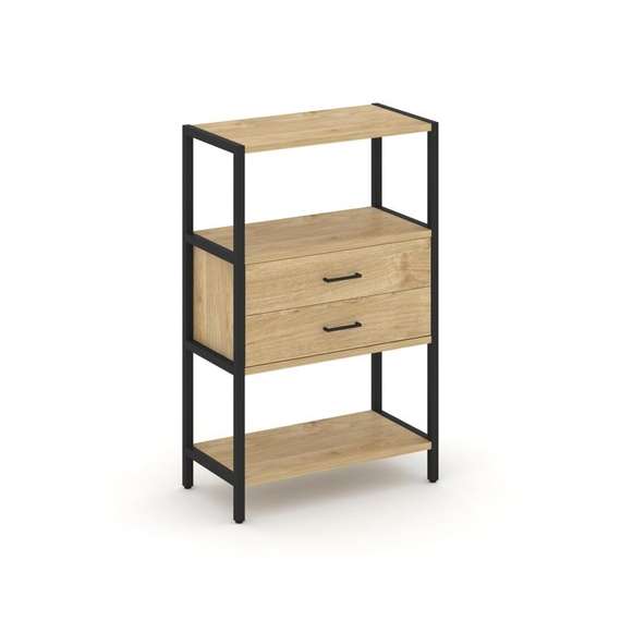 Shelf System Односекционный стеллаж трехярусный с ящиками SN.STM-312 Тиквуд Светлый/Металл Черный 81