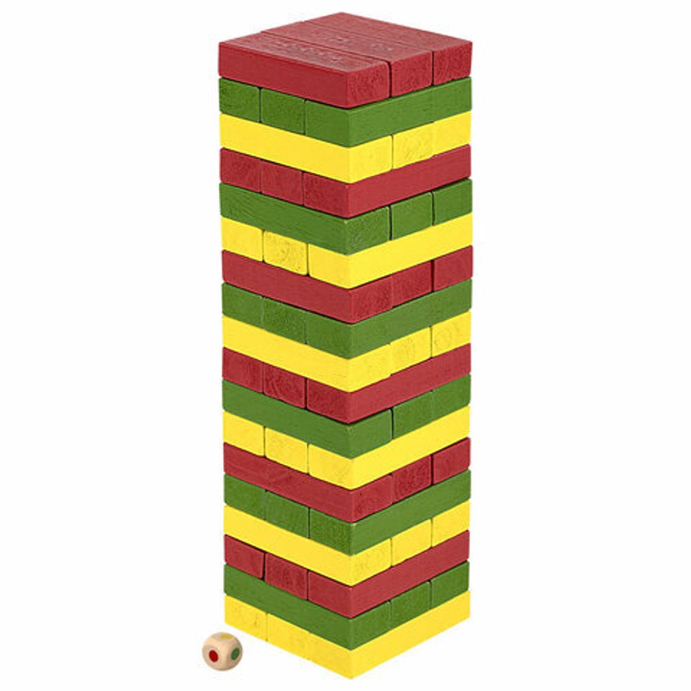 Игра настольная "ЦВЕТНАЯ БАШНЯ", 54 окрашенных деревянных блока + кубик, BRAUBERG HOBBY, 665493