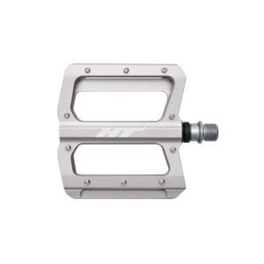 Педали алюм CNC,  98х95х17мм, серые, ось cr-mo Ф9/16", 2 промподш + DU Igus, 20 сменных шипов. 415г.
